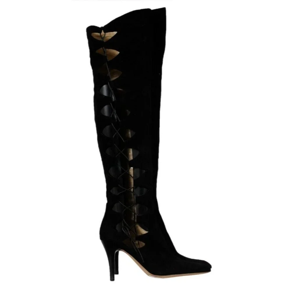 Guiseppe Zanotti Design Over The Knee Boots US 6.5 EU 36.5 Black Suede Cut Out